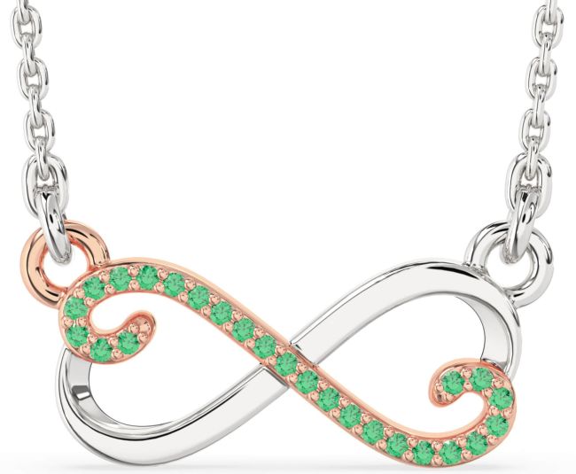 Emerald Rose Gold Silver Infinity Heart Necklace