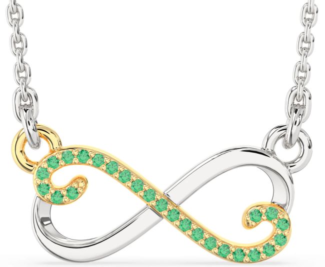Emerald Gold Silver Infinity Heart Necklace
