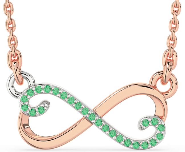 Emerald Rose Gold Silver Infinity Heart Necklace
