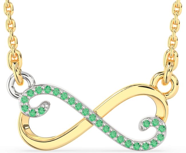 Emerald Gold Silver Infinity Heart Necklace