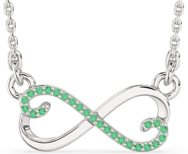 Emerald Silver Infinity Heart Necklace