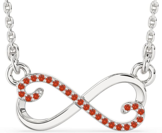 Fire Opal Silver Infinity Heart Necklace
