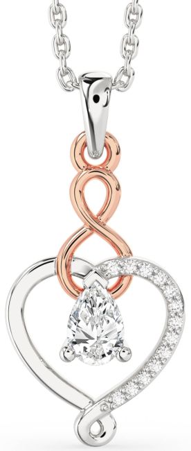 Diamond Silver & 10K Rose Gold Heart Infinity Necklace
