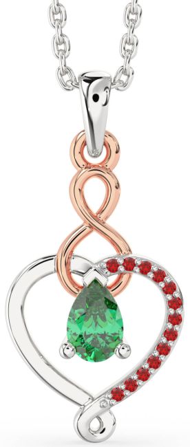 Emerald & Ruby Rose Gold Silver Heart Infinity Necklace