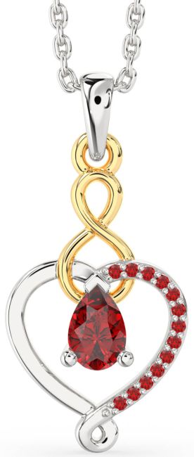 Ruby Gold Silver Heart Infinity Necklace