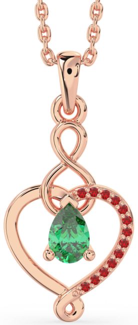 Emerald & Ruby Rose Gold Heart Infinity Necklace