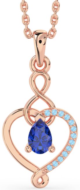 Blue Sapphire & Aquamarine Rose Gold Heart Infinity Necklace
