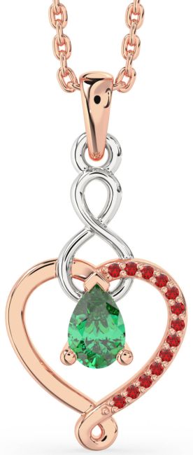 Emerald & Ruby Rose Gold Silver Heart Infinity Necklace