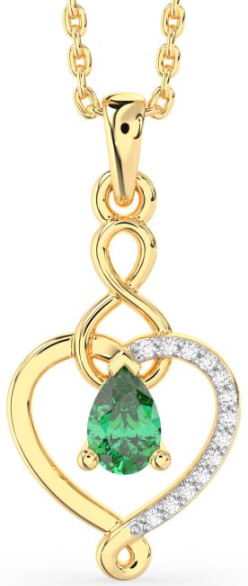 Diamond & Emerald Gold Silver Heart Infinity Necklace