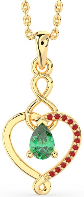 Emerald & Ruby Gold Heart Infinity Necklace