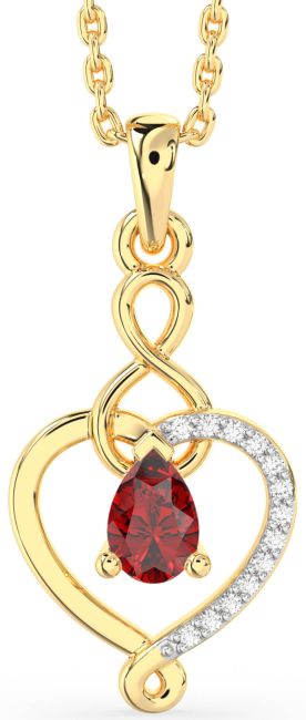 Diamond & Ruby Gold Heart Infinity Necklace