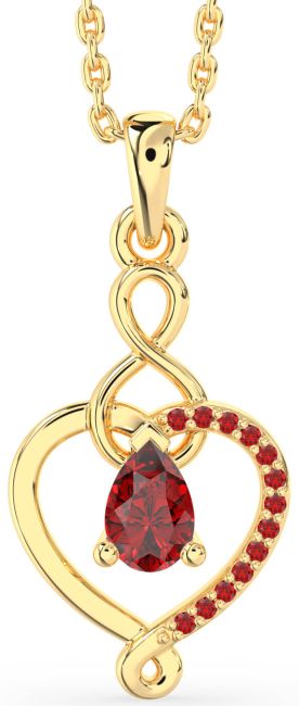 Ruby Gold Heart Infinity Necklace