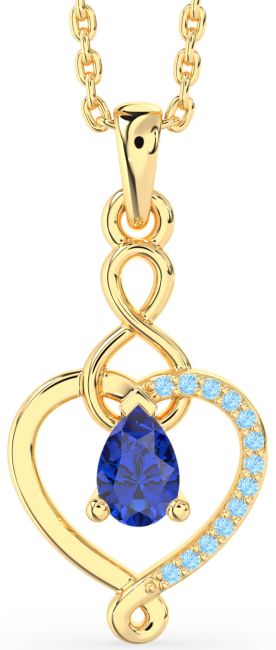 Blue Sapphire & Aquamarine Gold Heart Infinity Necklace