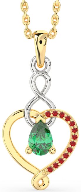 Emerald & Ruby Gold Silver Heart Infinity Necklace