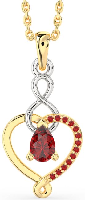Ruby Gold Silver Heart Infinity Necklace