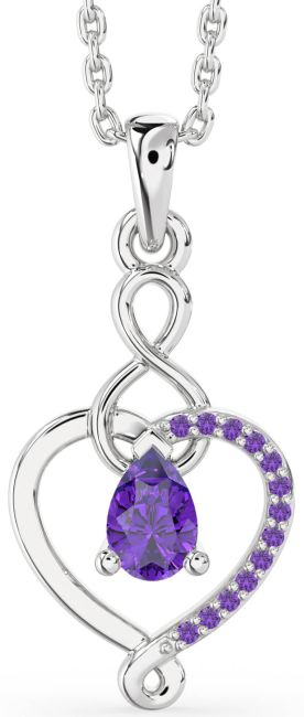 Amethyst Silver Heart Infinity Necklace