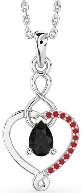 Black Diamond & Ruby Silver Heart Infinity Necklace