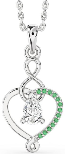Emerald & Diamond Silver Heart Infinity Necklace
