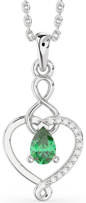 Diamond & Emerald Silver Heart Infinity Necklace