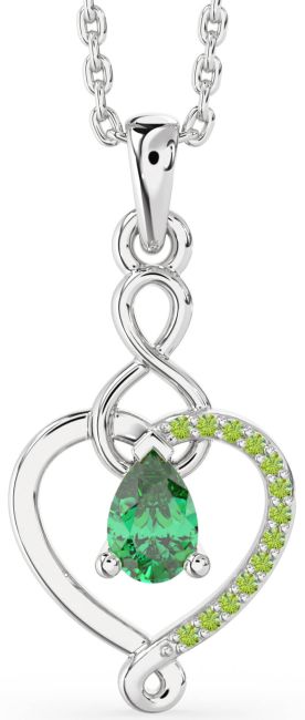 Emerald & Peridot Silver Heart Infinity Necklace
