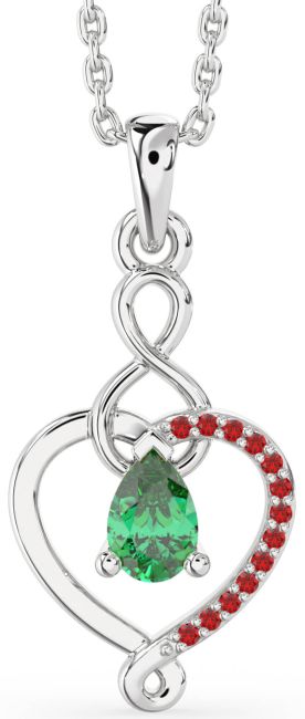 Emerald & Ruby Silver Heart Infinity Necklace