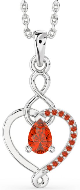 Fire Opal Silver Heart Infinity Necklace