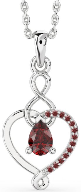 Garnet Silver Heart Infinity Necklace