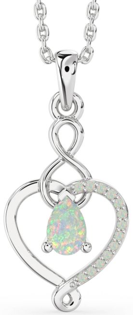 Opal Silver Heart Infinity Necklace