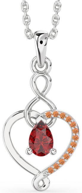 Ruby & Citrine Silver Heart Infinity Necklace