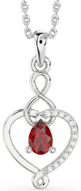 Diamond & Ruby Silver Heart Infinity Necklace