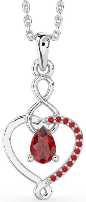Ruby Silver Heart Infinity Necklace