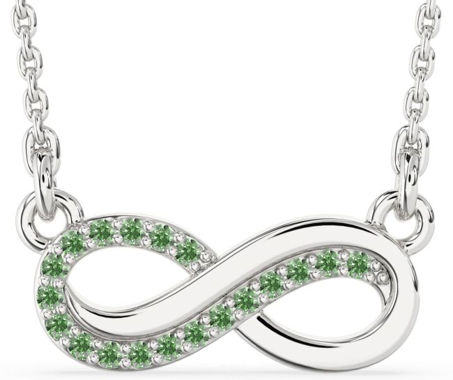 Green Diamond Silver Infinity Necklace