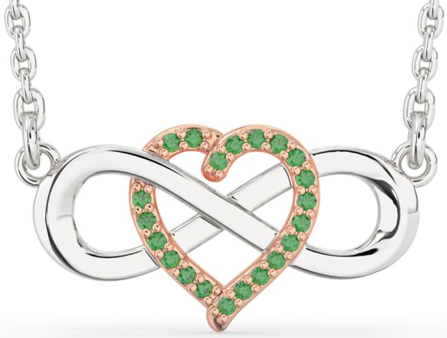 Emerald Rose Gold Silver Heart Infinity Necklace