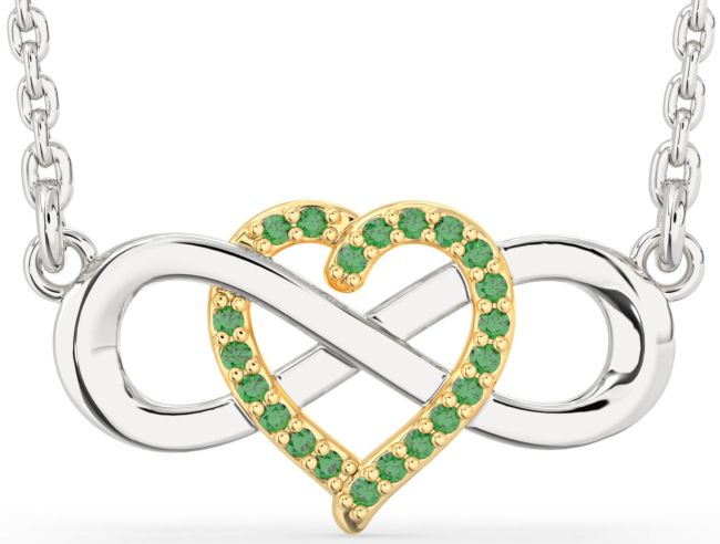 Emerald Gold Silver Heart Infinity Necklace
