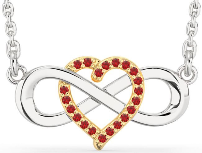 Ruby Gold Silver Heart Infinity Necklace