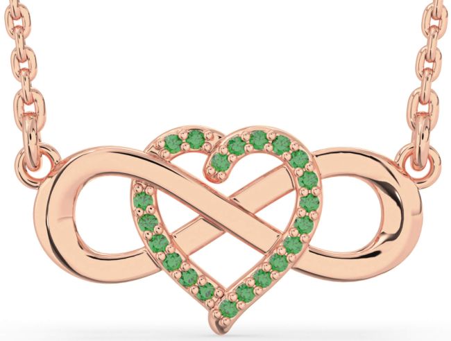 Emerald Rose Gold Heart Infinity Necklace