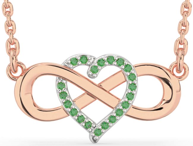 Emerald Rose Gold Silver Heart Infinity Necklace