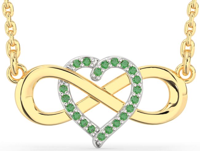 Emerald Gold Silver Heart Infinity Necklace