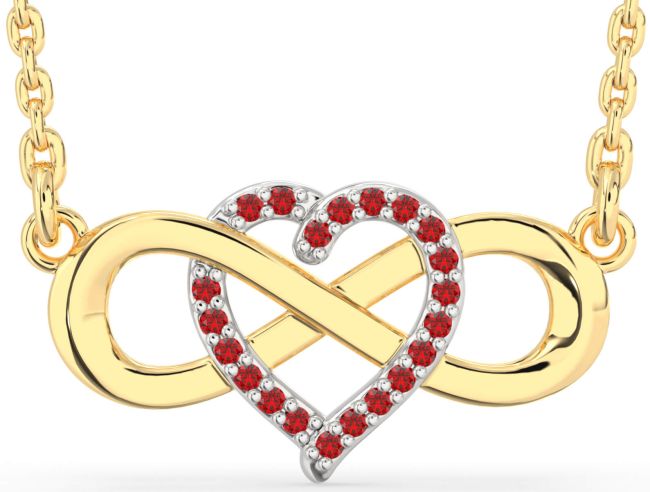 Ruby Gold Silver Heart Infinity Necklace