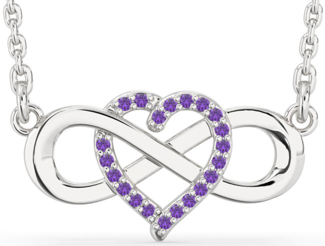 Amethyst Silver Heart Infinity Necklace