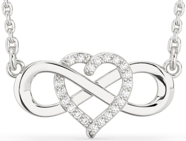 Diamond Silver Heart Infinity Necklace