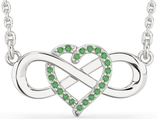 Emerald Silver Heart Infinity Necklace