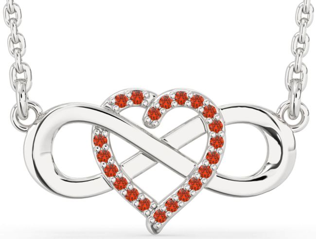 Fire Opal Silver Heart Infinity Necklace