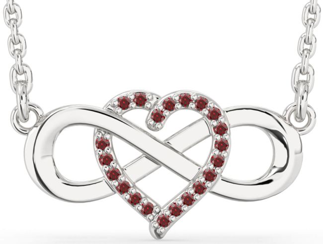 Garnet Silver Heart Infinity Necklace
