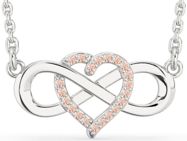 Morganite Silver Heart Infinity Necklace