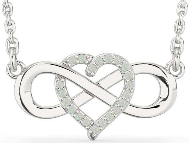 Opal Silver Heart Infinity Necklace
