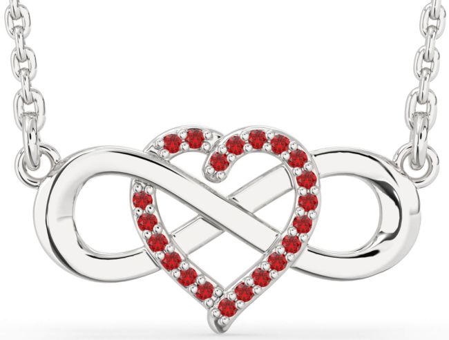 Ruby Silver Heart Infinity Necklace