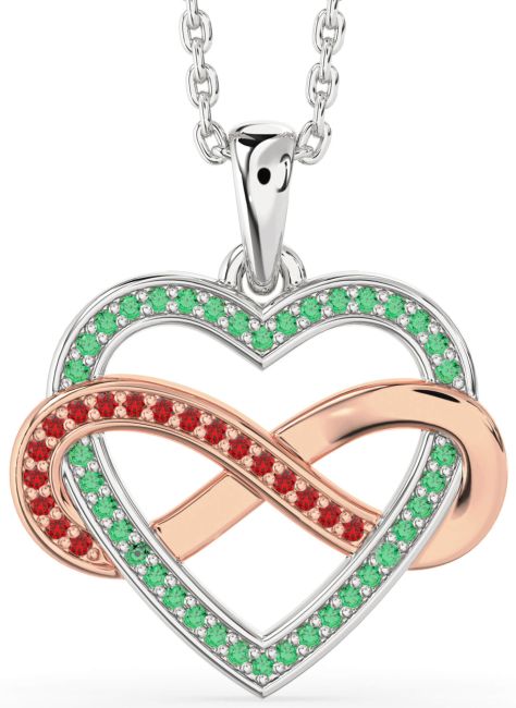 Emerald & Ruby Rose Gold Silver Heart Infinity Necklace