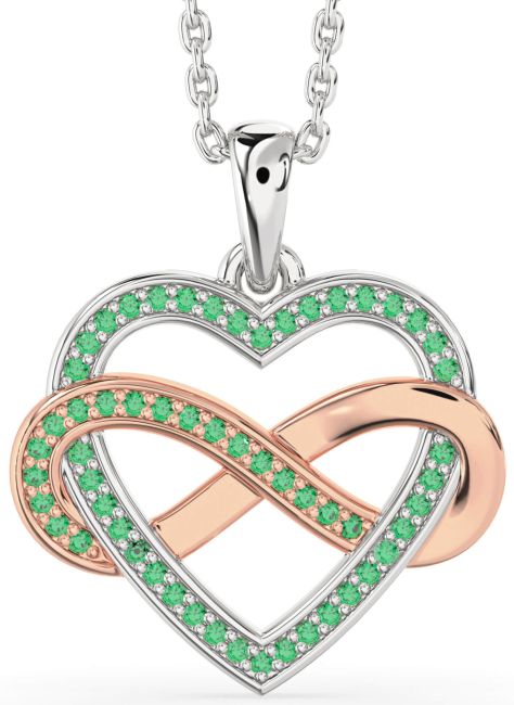 Emerald Rose Gold Silver Heart Infinity Necklace