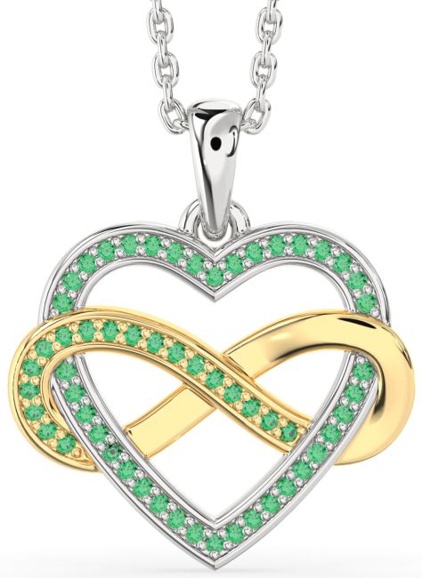 Emerald Gold Silver Heart Infinity Necklace
